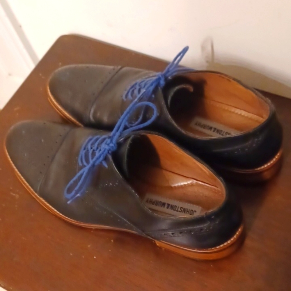 JOHNSTON & MURPHY Dark Blue Leather Wingtip Shoes, 11 - Picture 4 of 7